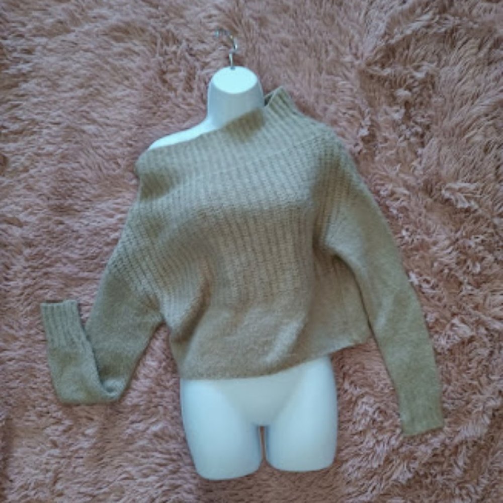 Beige oversized off-the-shoulder sweater, size small